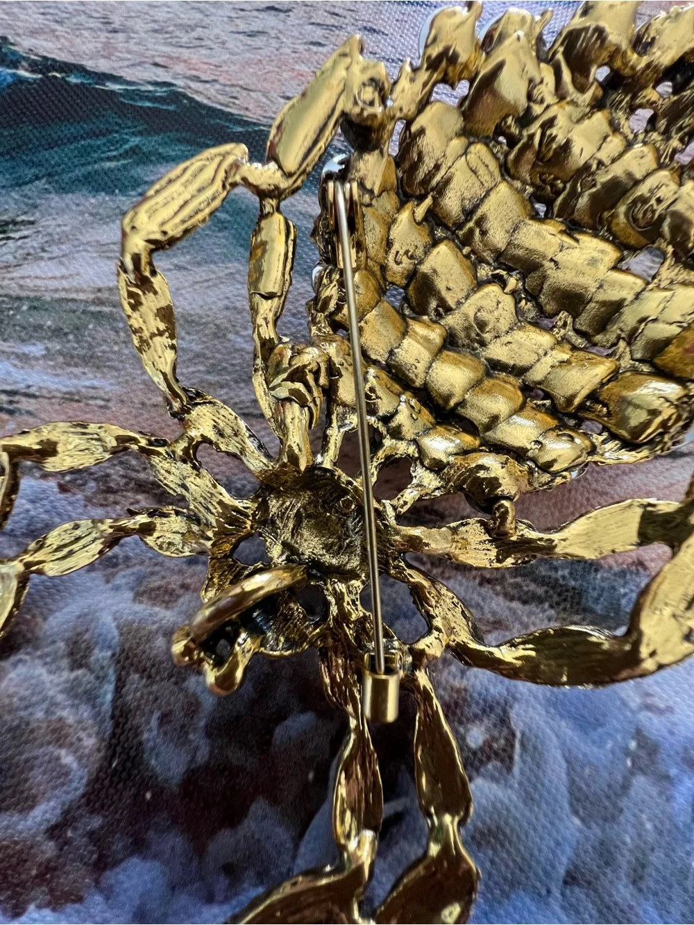 Gold-Tone Crystal Spider Brooch with Amber, Black and Purple Stones